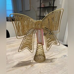 Cupcakes and Cashmere Holiday Beaded Gold Bow Christmas Tree Topper